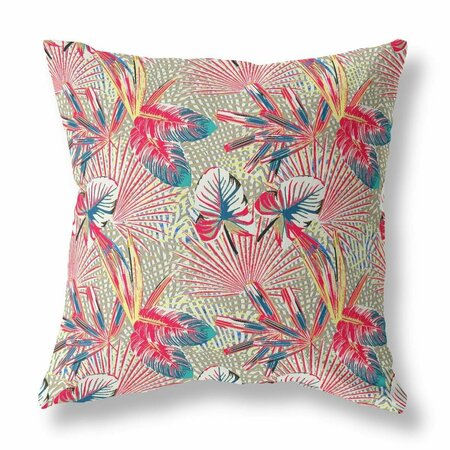 PALACEDESIGNS 16 in. Tropical Indoor & Outdoor Throw Pillow Red & Gold PA3095496